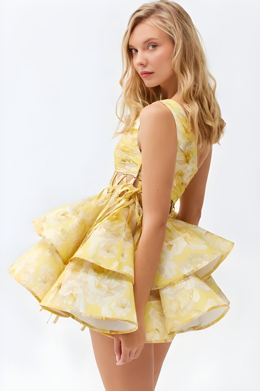 Daphne | Çiçekli Tek Omuz Mini Elbise