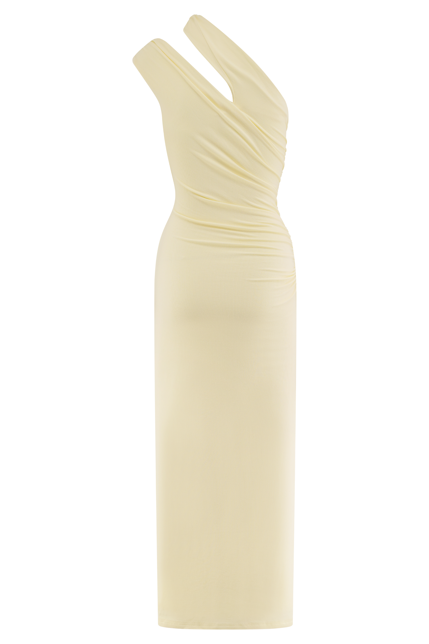 Anastasia Tek Omuz Modal Midi Elbise - Soluk Limon