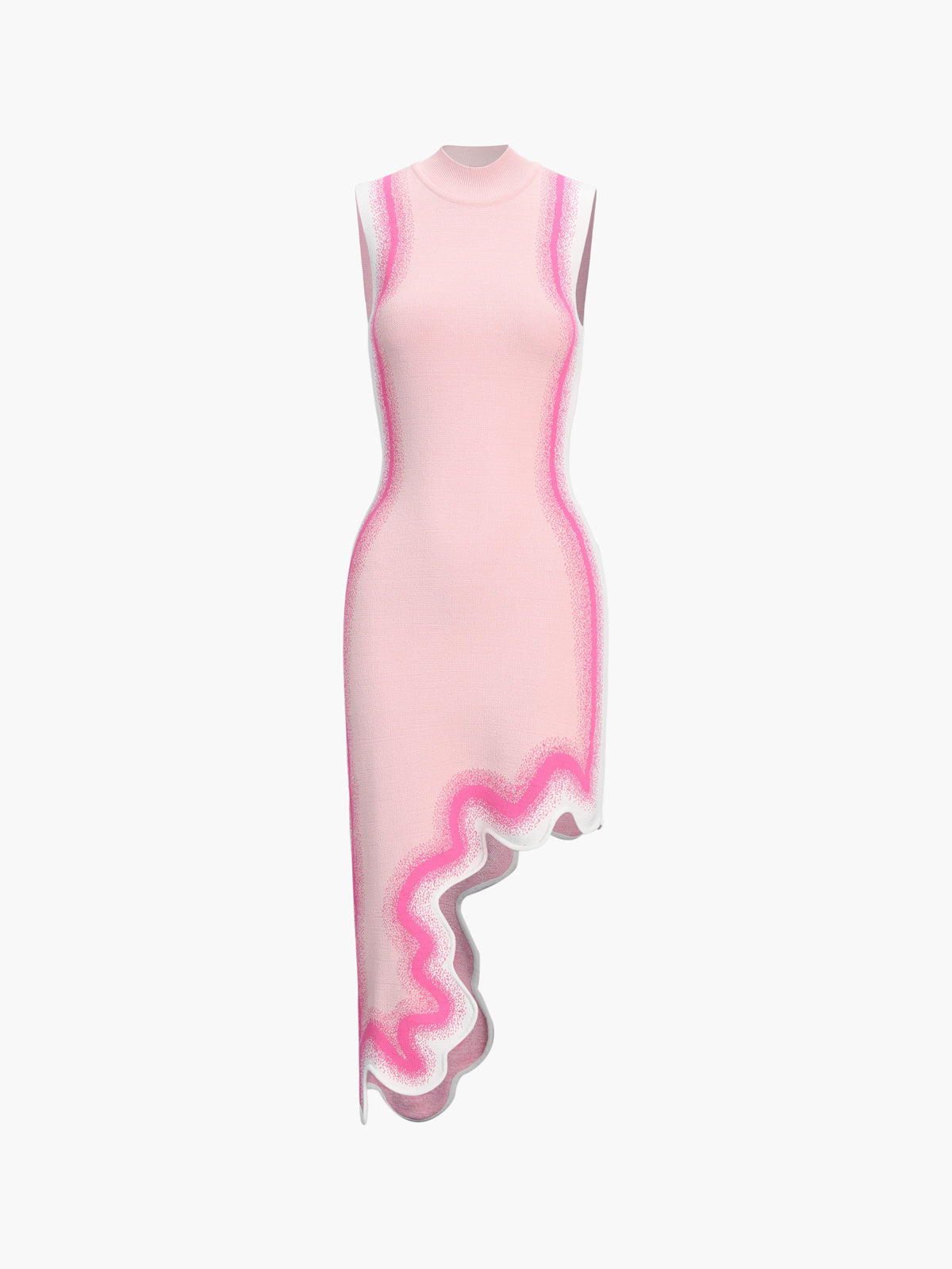 Dalgalı Kenar Örme Kolsuz Midi Elbise Pembe Slim Fit