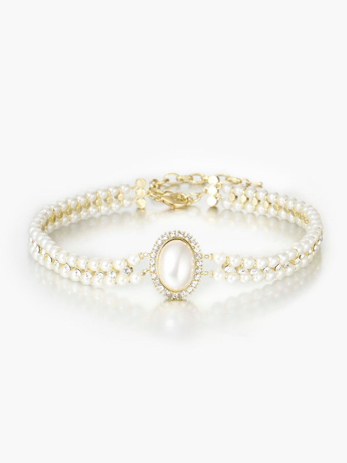 Vintage Çift Katmanlı İnci Gerdanlık Kolye Altın Beyaz