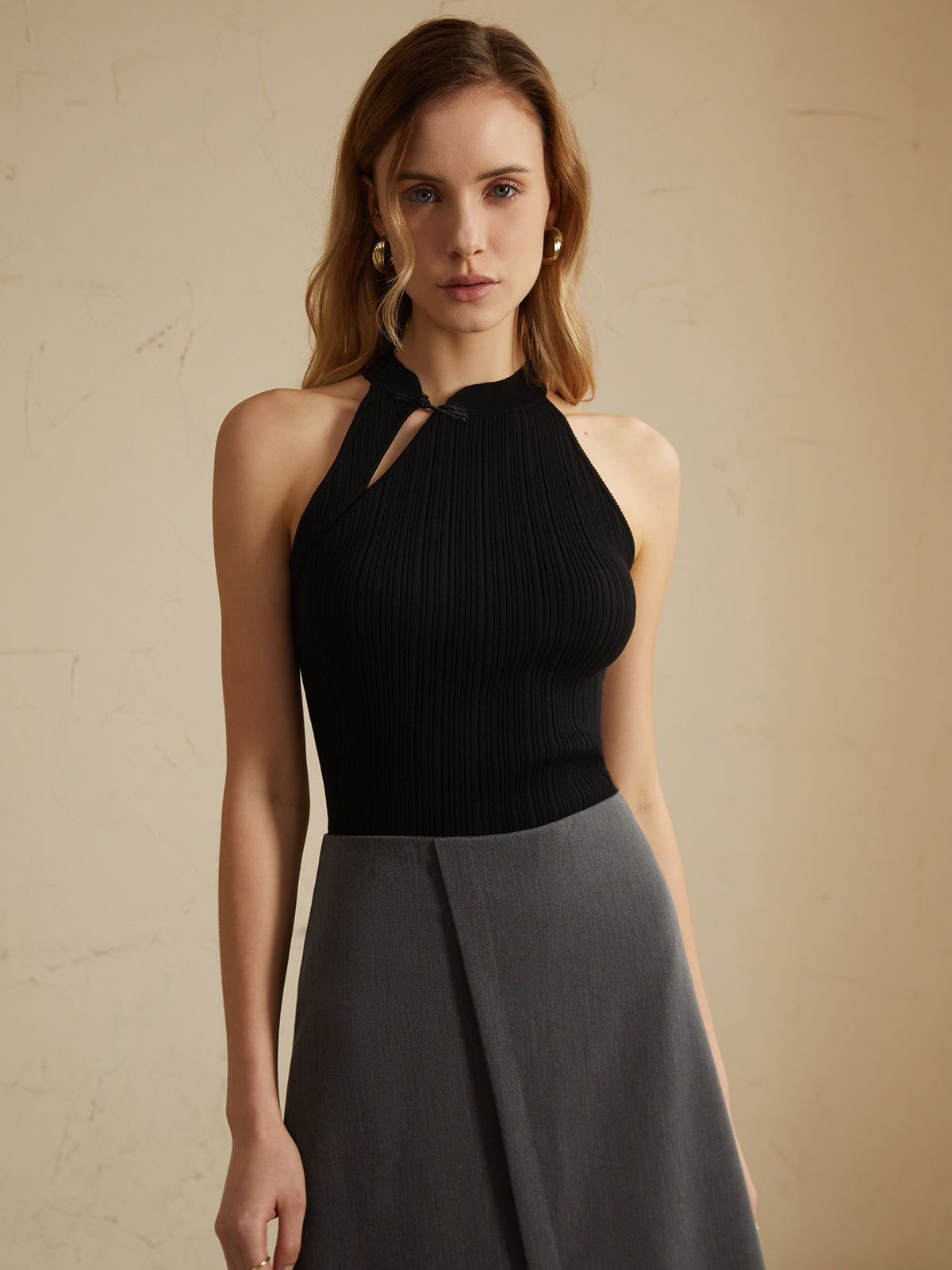 Vintage Düğmeli Kazak Yelek Siyah Slim Fit