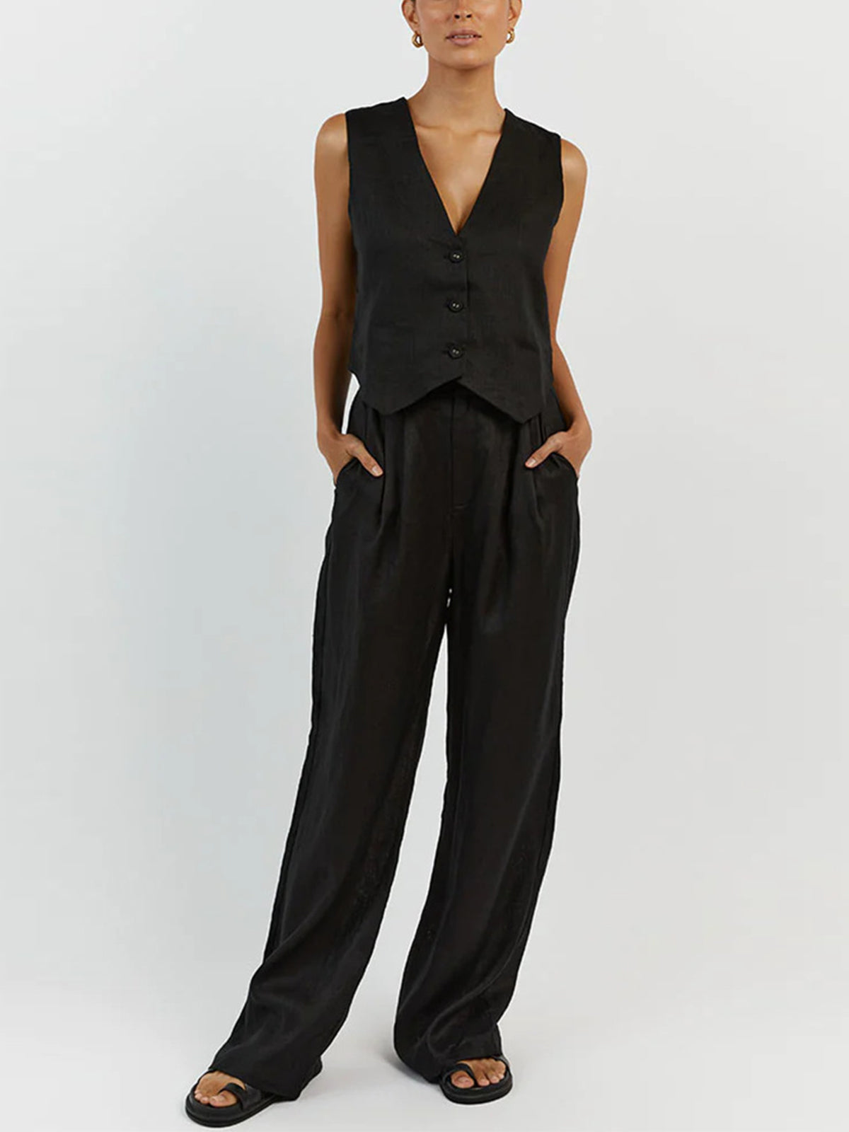 Pamuklu Günlük Pantolon Takımı Regular Fit Beyaz