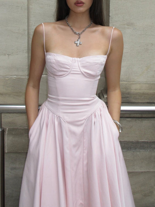 Düz Kalp Yaka Cami Midi Abiye Elbise