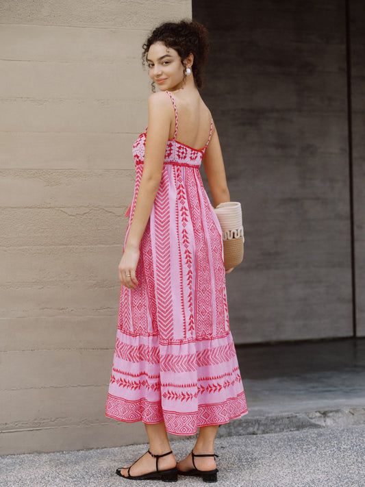 Boho Nakışlı Midi Cami Elbise