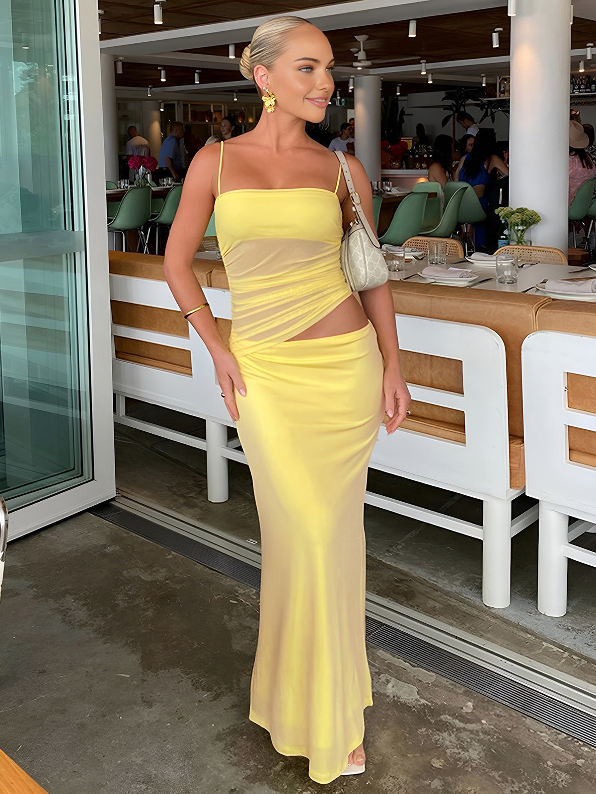 Şeffaf Etek Takımı Sarı Straplez Zarif