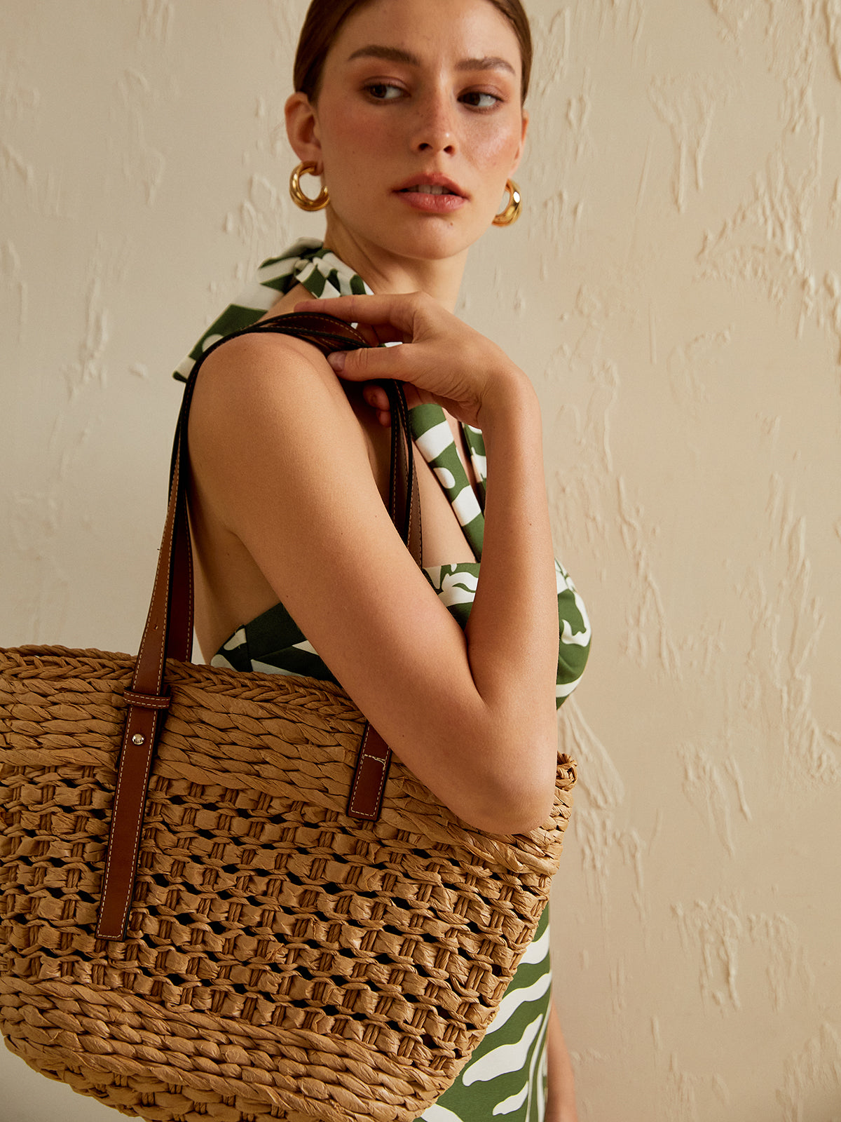 Yüksek Kapasiteli Hasır Plaj Çantası Haki Tote Sepet