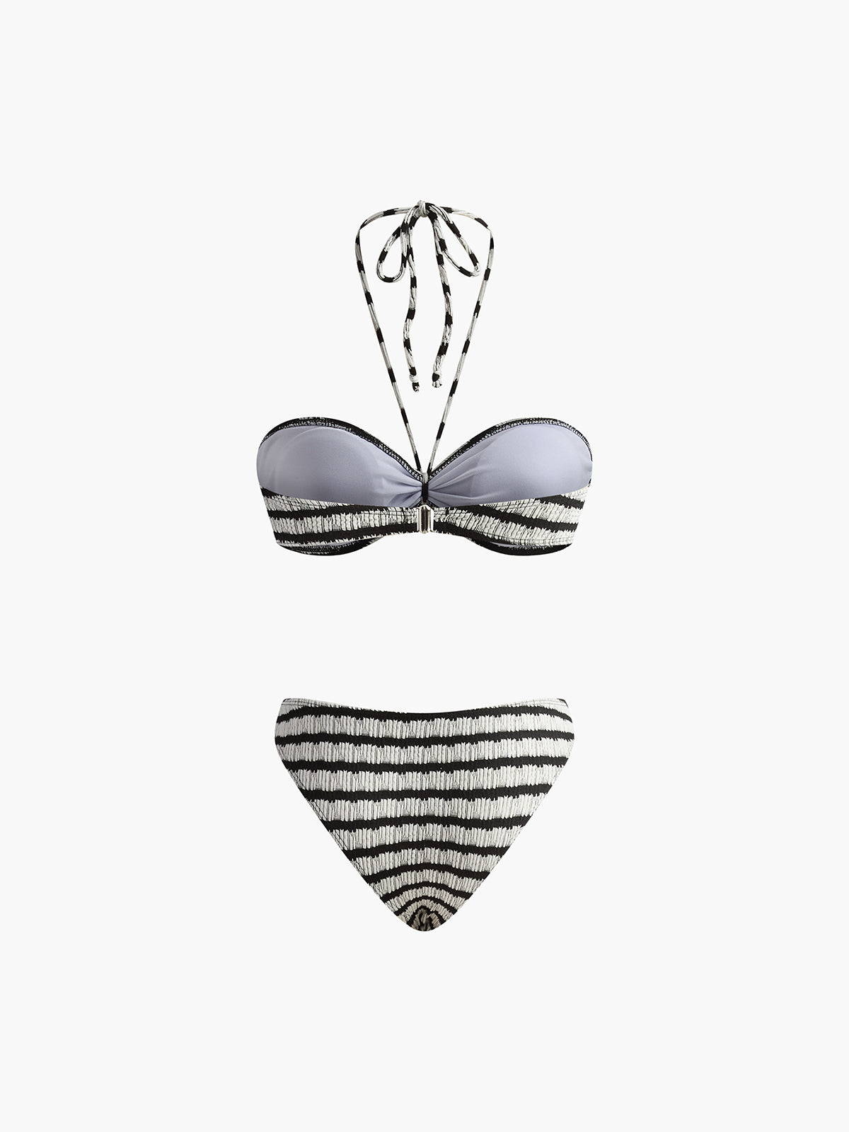 Çizgili Halter Çıkarılabilir Pedli Bikini Takımı Siyah Beyaz