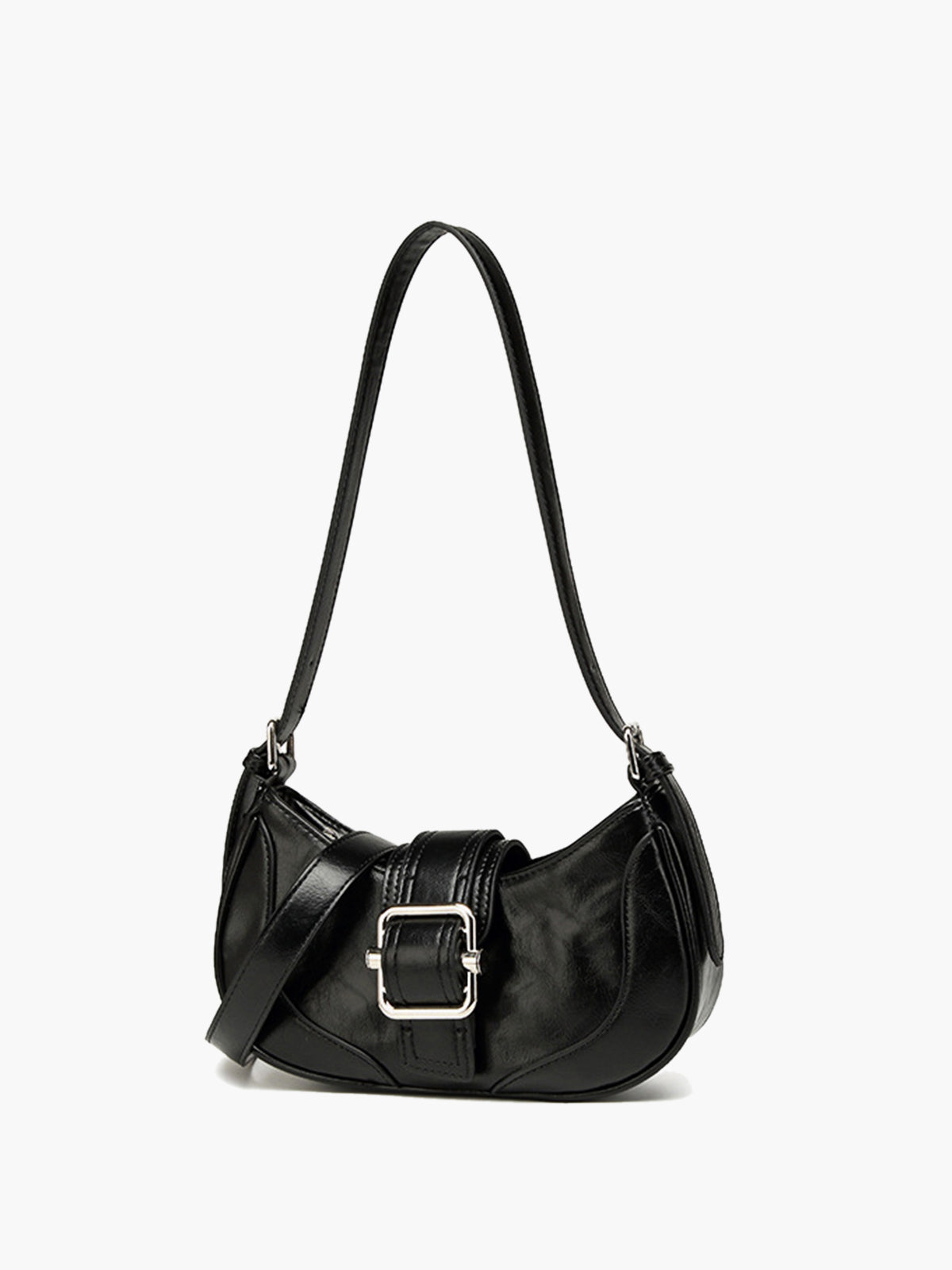 Şık Retro Koltuk Altı Çantası Siyah Deri