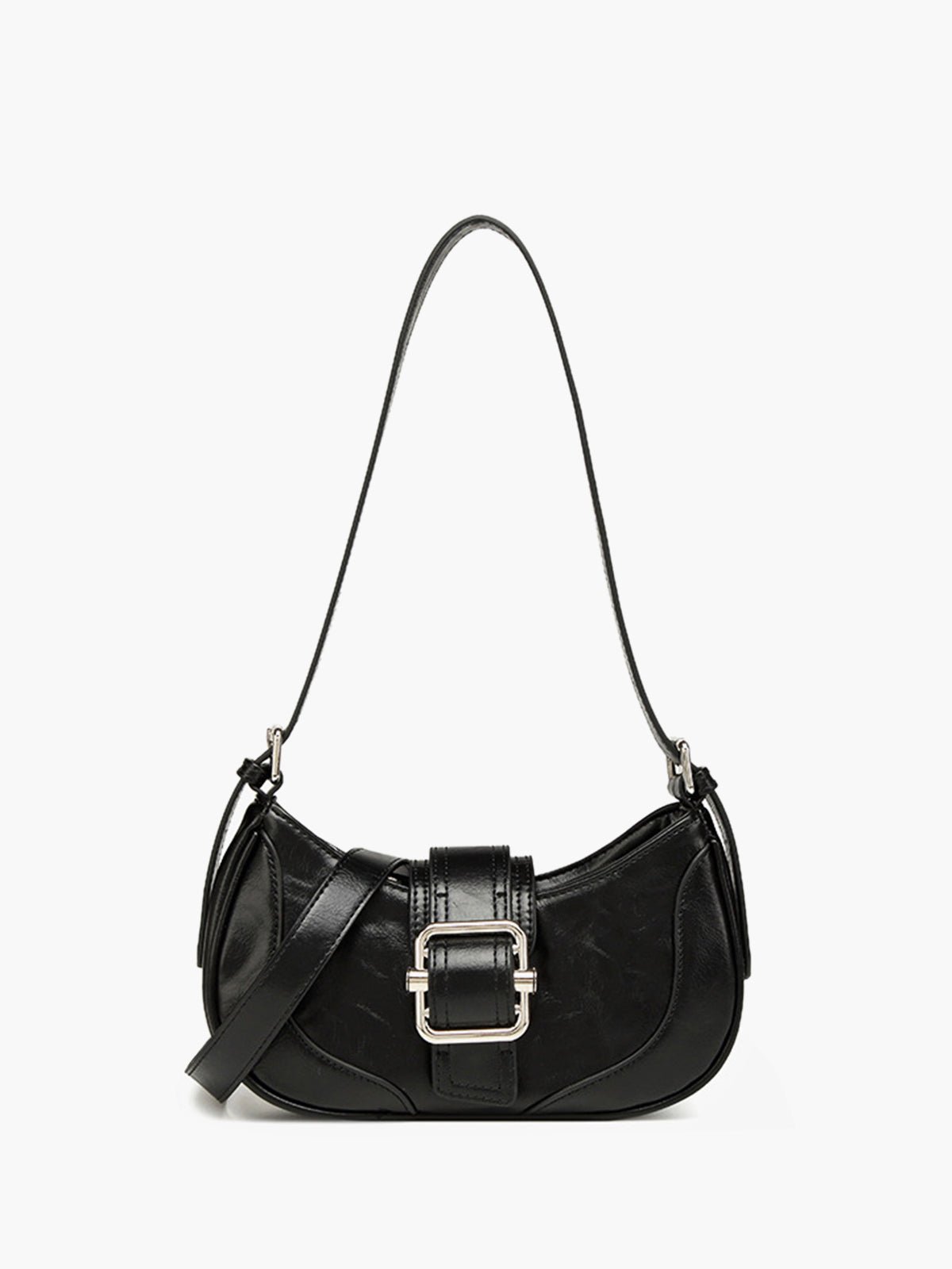 Şık Retro Koltuk Altı Çantası Siyah Deri