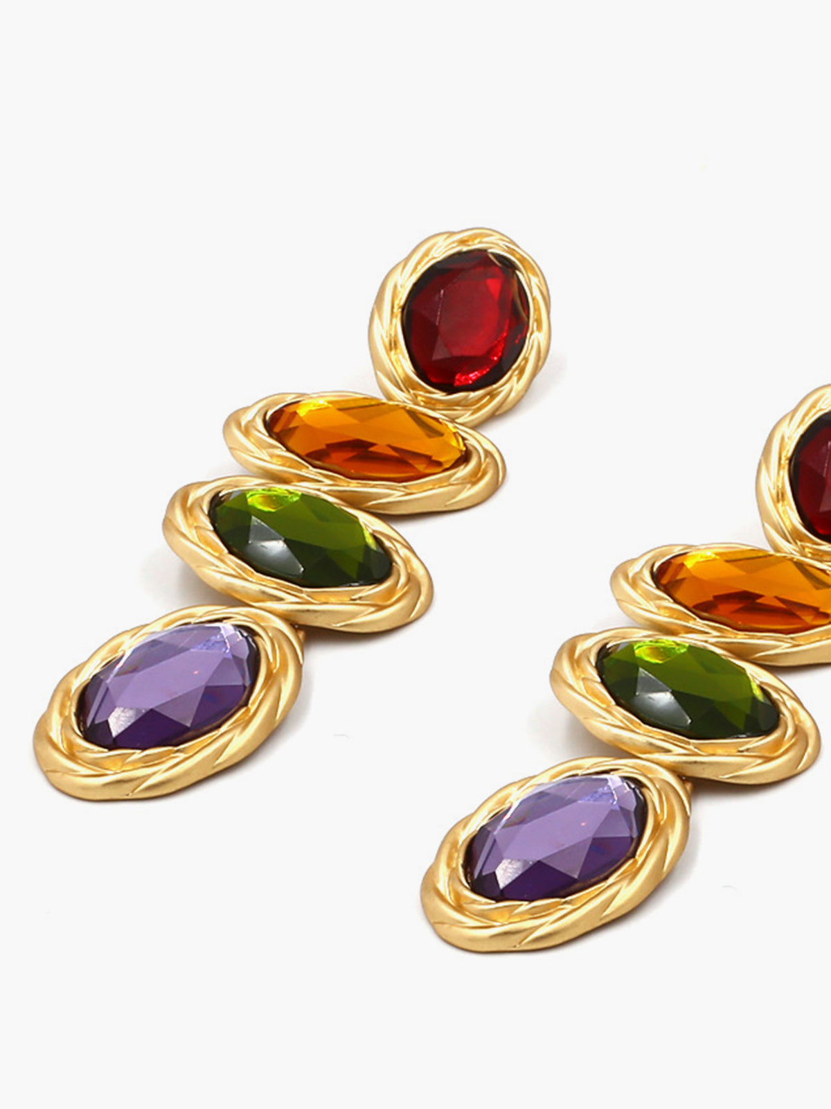 Renkli Rhinestone Küpeler Altın Kırmızı Taşlı