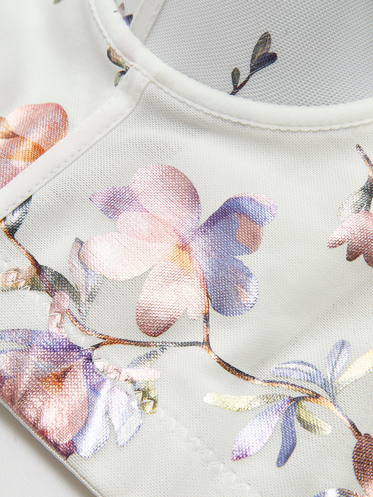 Çiçek Baskılı Korse Üst Beyaz Kalp Yaka