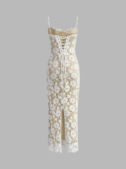 Yarı Şeffaf İki Katmanlı Abiye Dantel Elbise