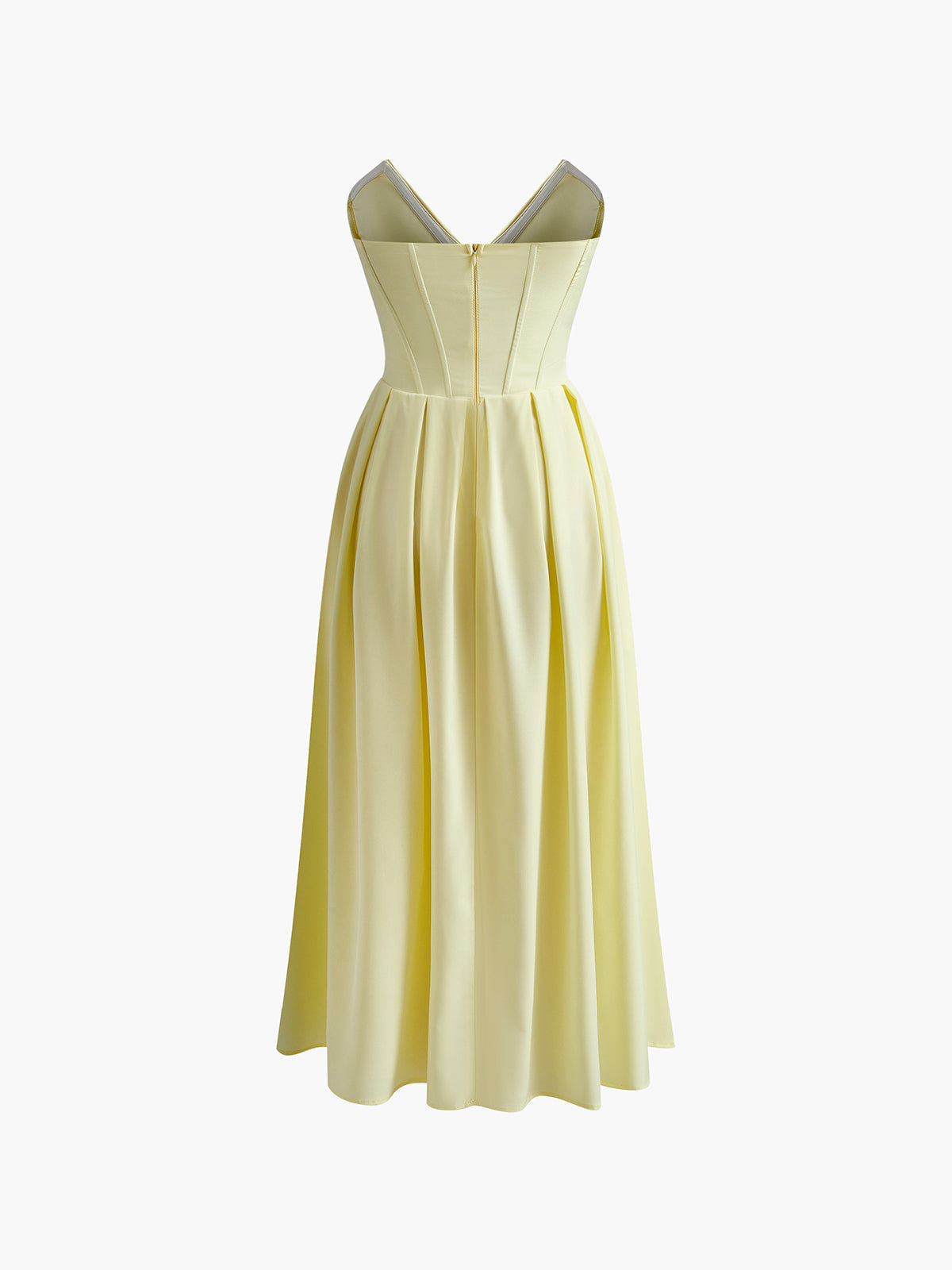 Pileli Biye Fermuarlı Abiye Tüp Elbise Sarı Midi