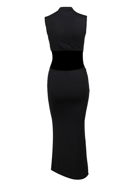 Mock Yaka 3D Çiçek Kesimli Abiye Elbise