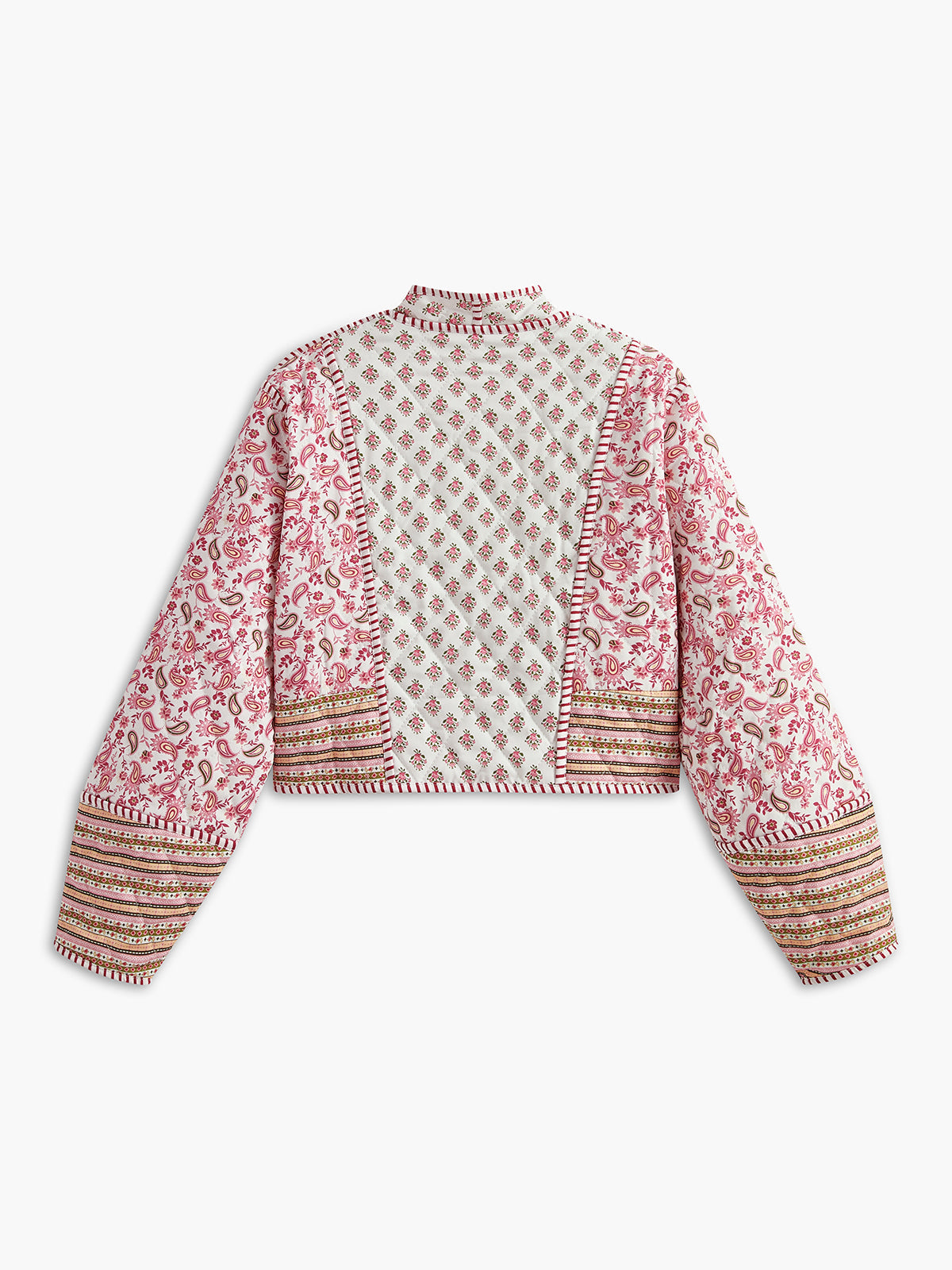 Çiçek Desenli Çift Taraflı Kış Palto Pembe Uzun Kol