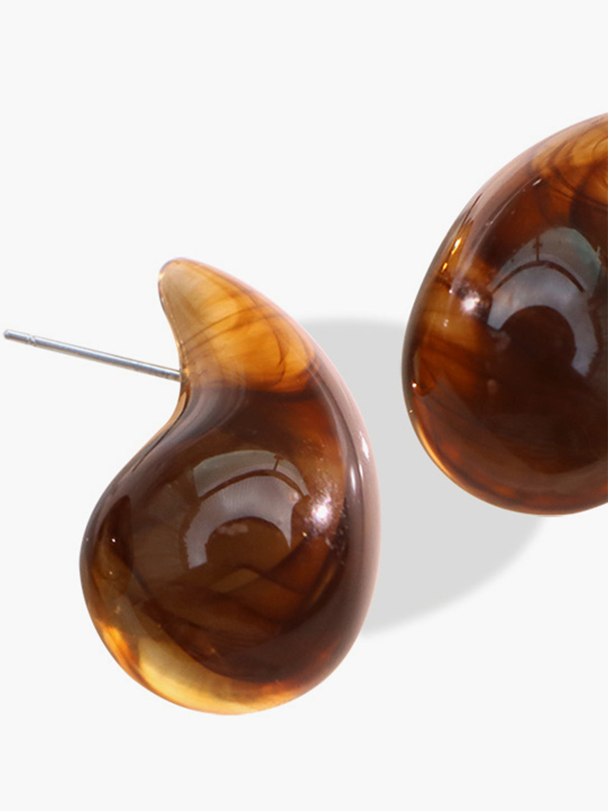Retro Virgül Damla Küpeleri Kahverengi Sentetik Reçine