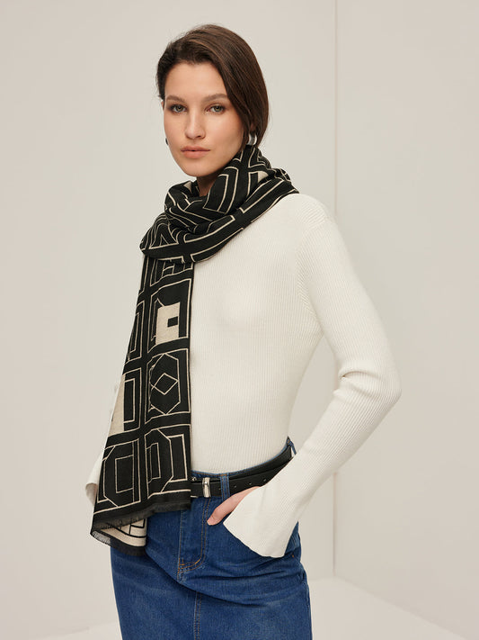 Vintage İki Tonlu Harfli Şal