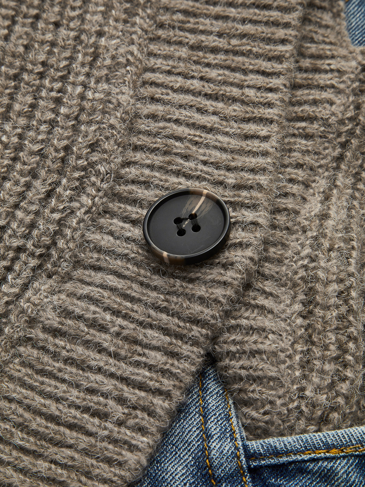 Asimetrik Renk Bloklu Cepli Hırka Haki