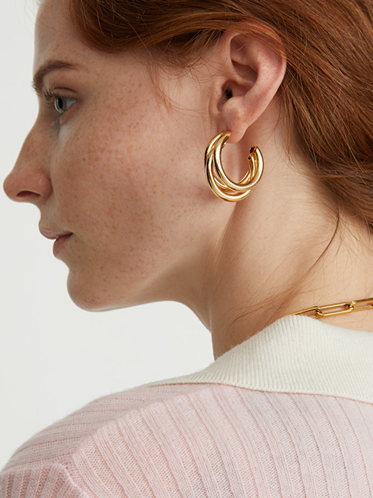 Üçlü Altın Halka Küpe 3cm Bakır