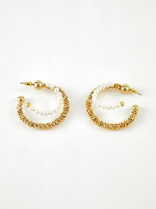 Double Layer Pearl Hoop Earrings