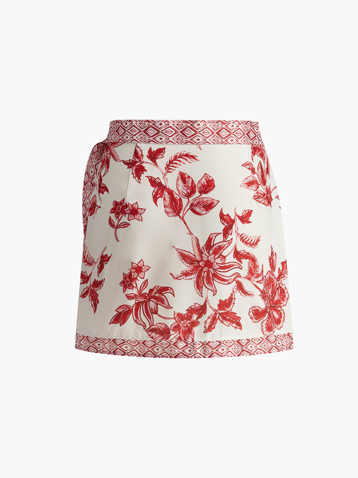 Çiçekli Bağcıklı Mini Etek Kırmızı A Kesim