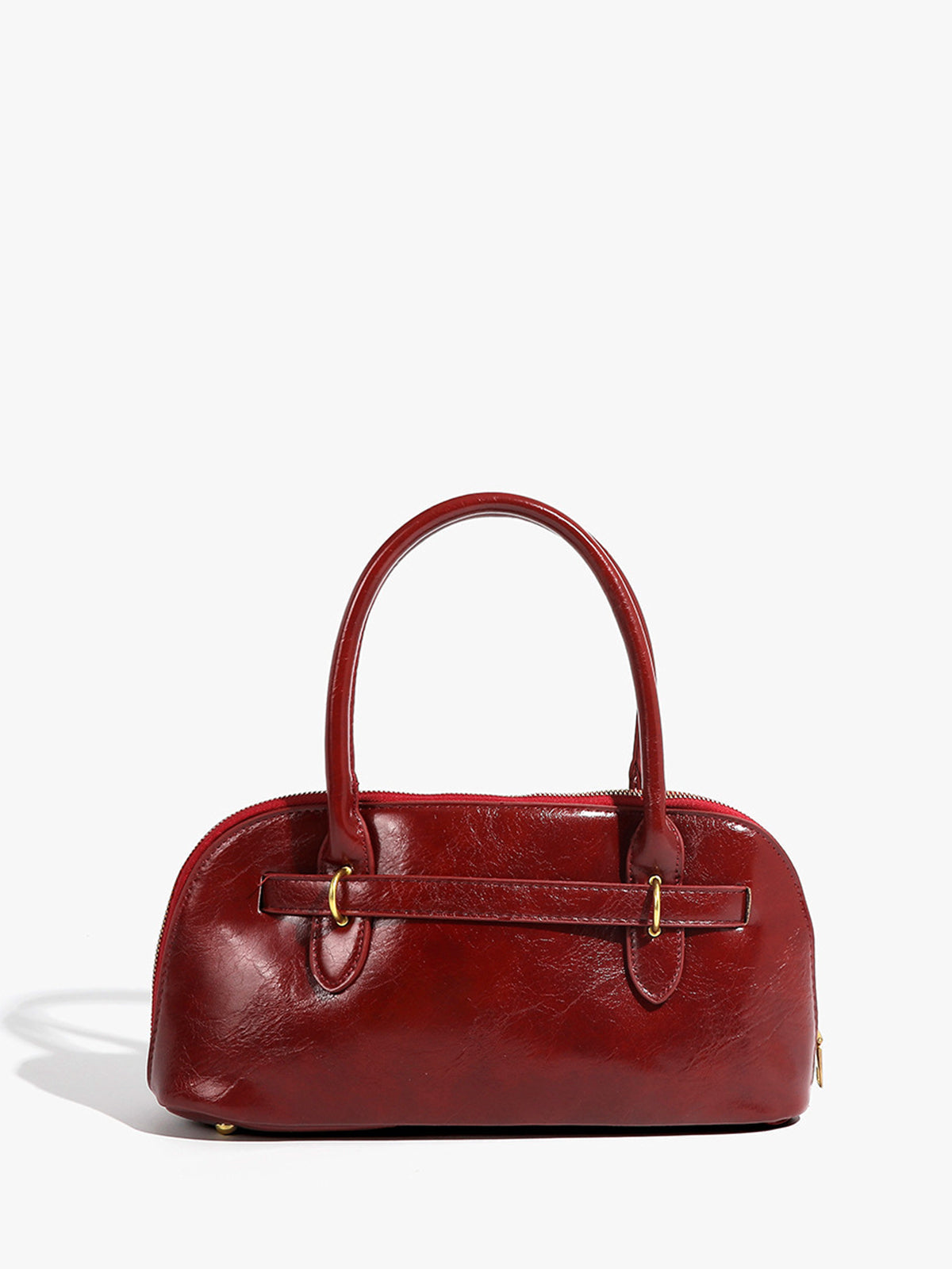 Retro Üst Sap Fermuarlı Çanta Bordo Altın Detaylı