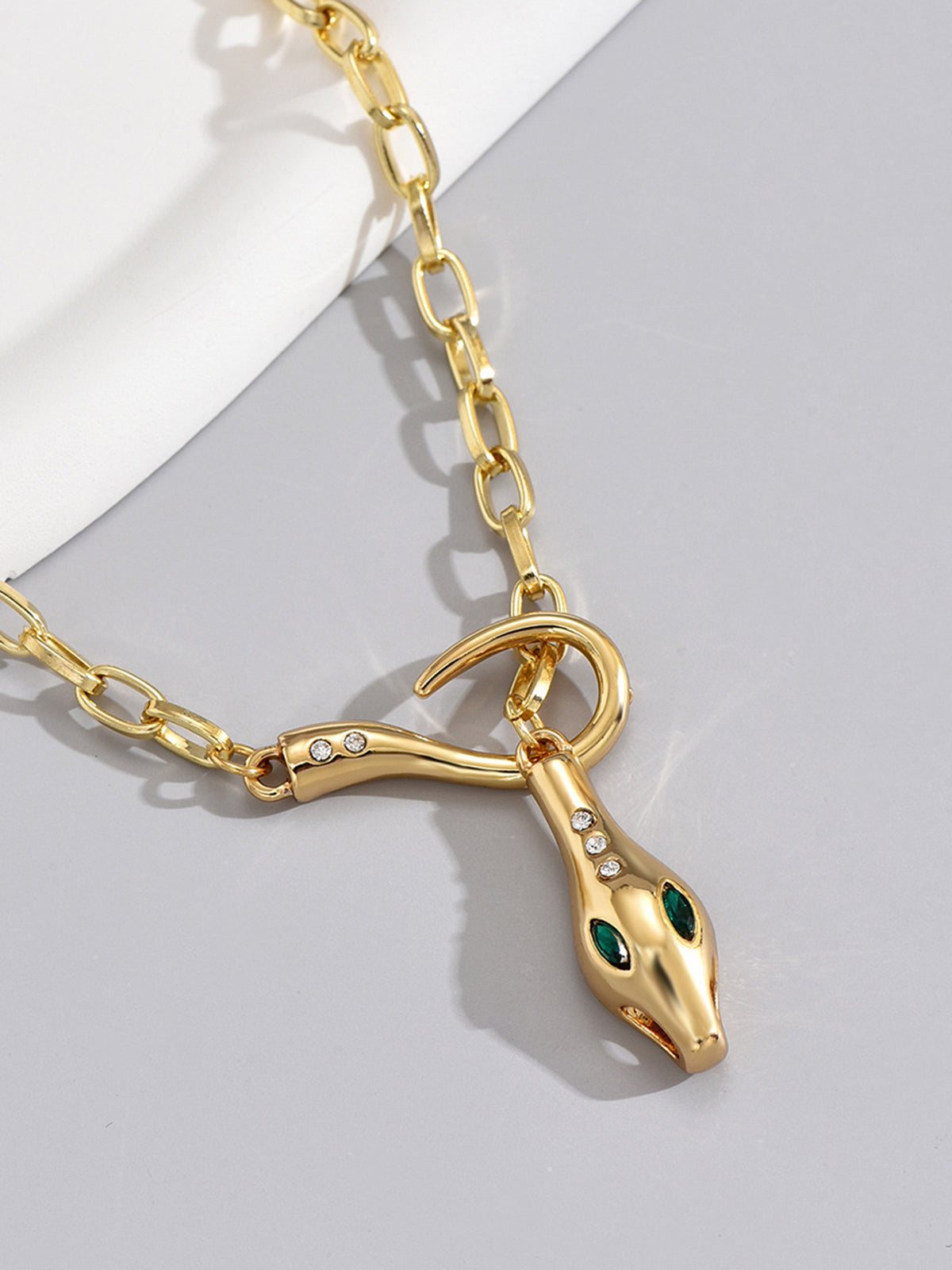 Zirkon Yılan Zincir Kolye Altın Rengi