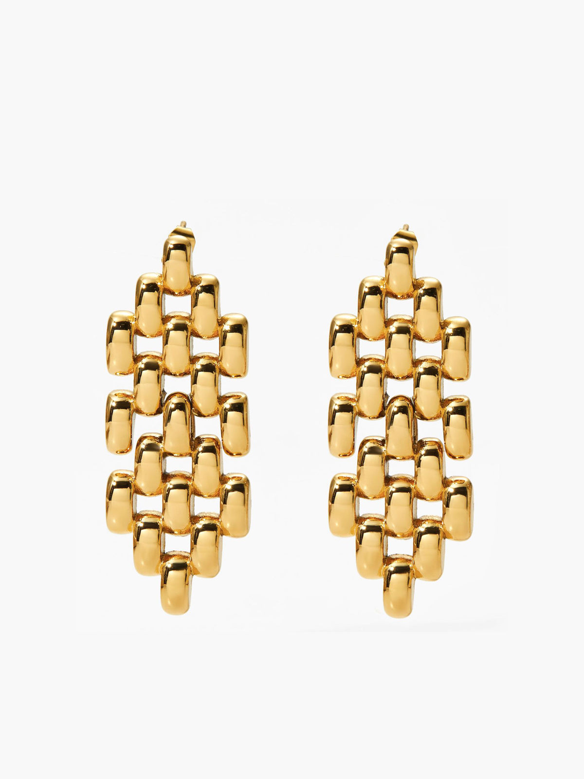 Hollow Boncuklu Zincir Küpe Altın Titanyum Çelik