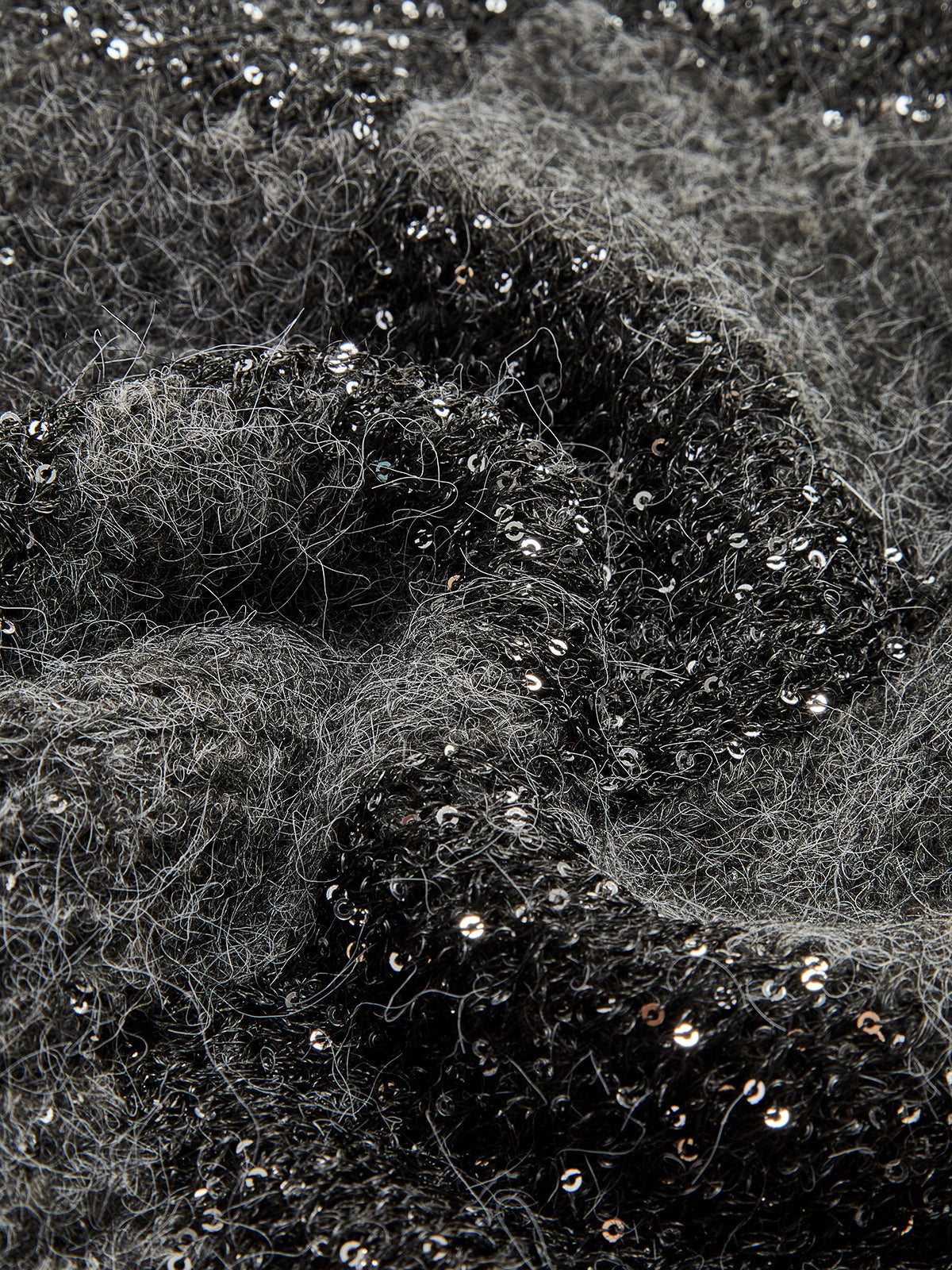 Geometrik Desenli Payetli Triko Hırka Gri Uzun Kollu