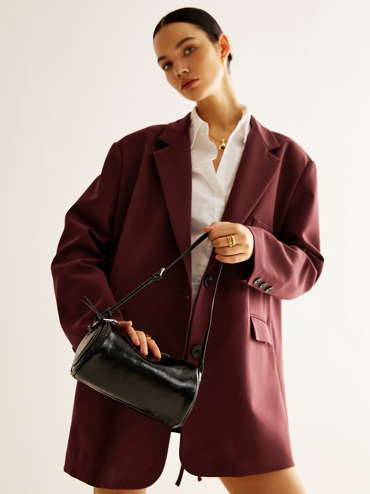 Silindirik Fermuarlı Bowling Omuz Çantası Siyah