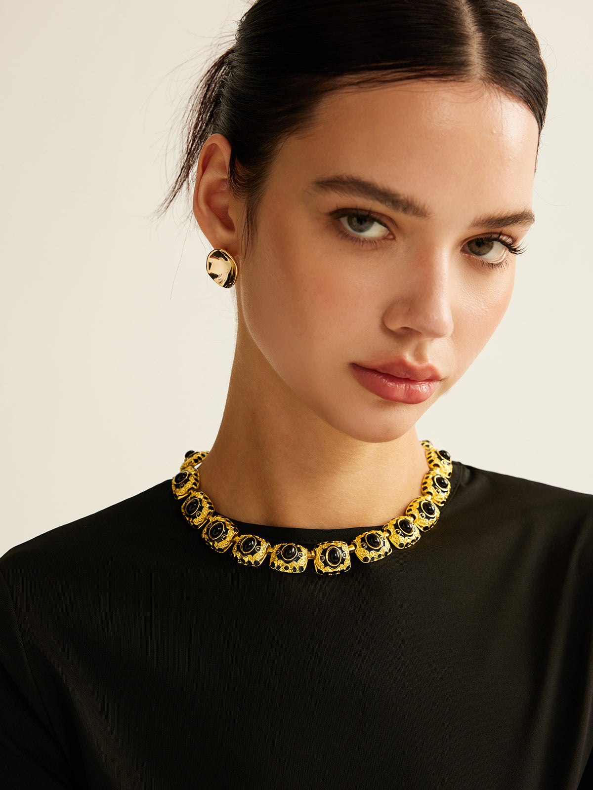 Vintage Emaye Kolye Altın Rengi Ayarlanabilir Uzunluk