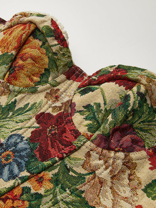 Çiçek Desenli Bağcıklı Korse