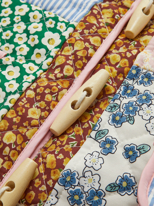 Renkli Baskılı Düğmeli Kış Ceketı