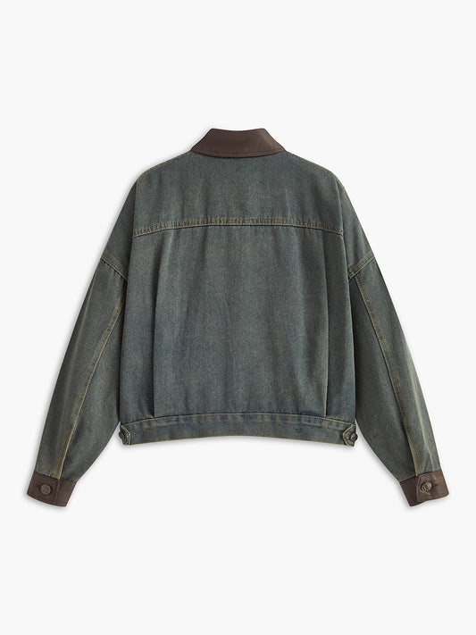 Vintage Contrast Trim Lapel Denim Jacket