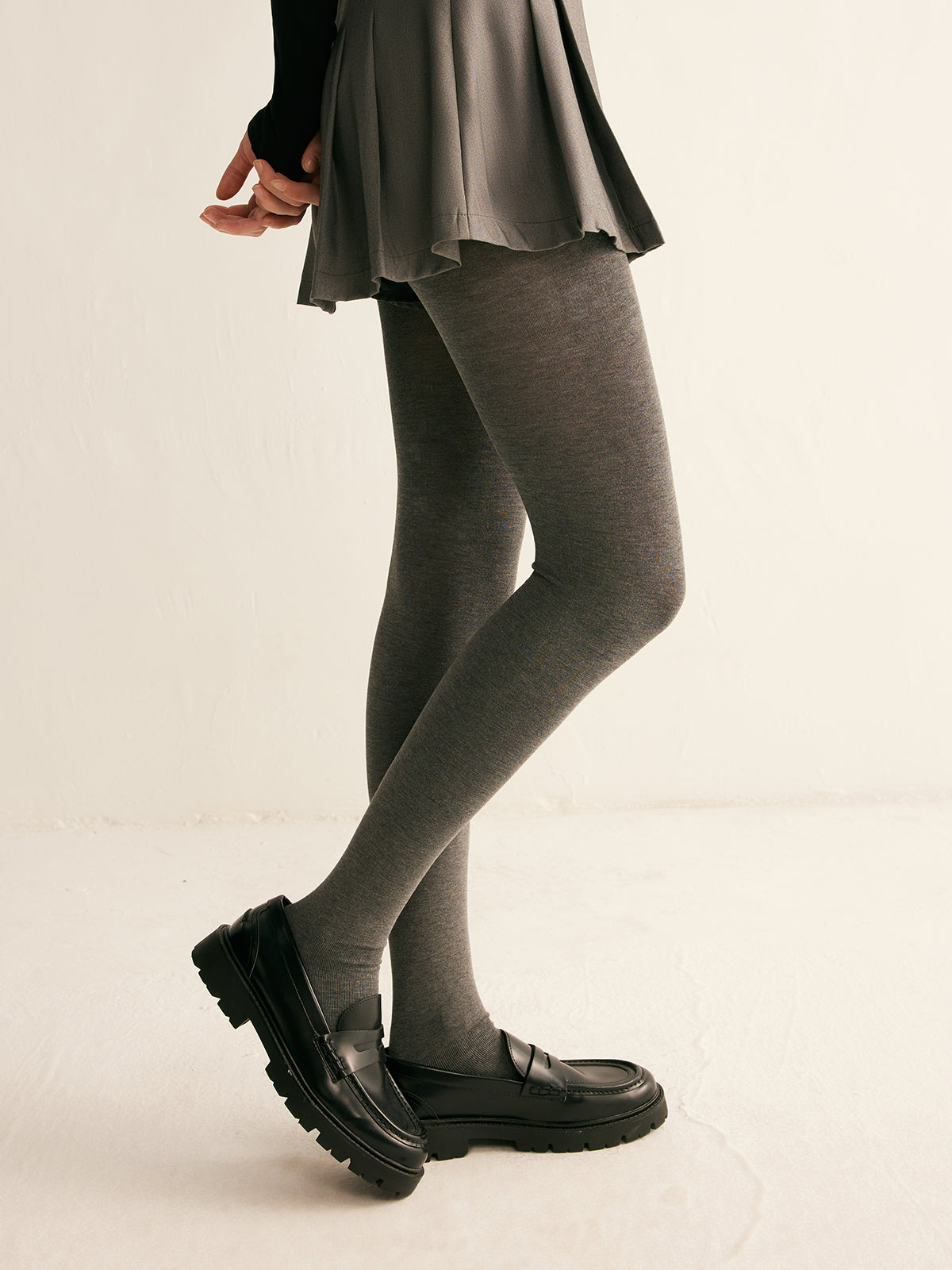 Yumuşak Dokulu Pamuk Tayt Gri Elastan Karışımlı