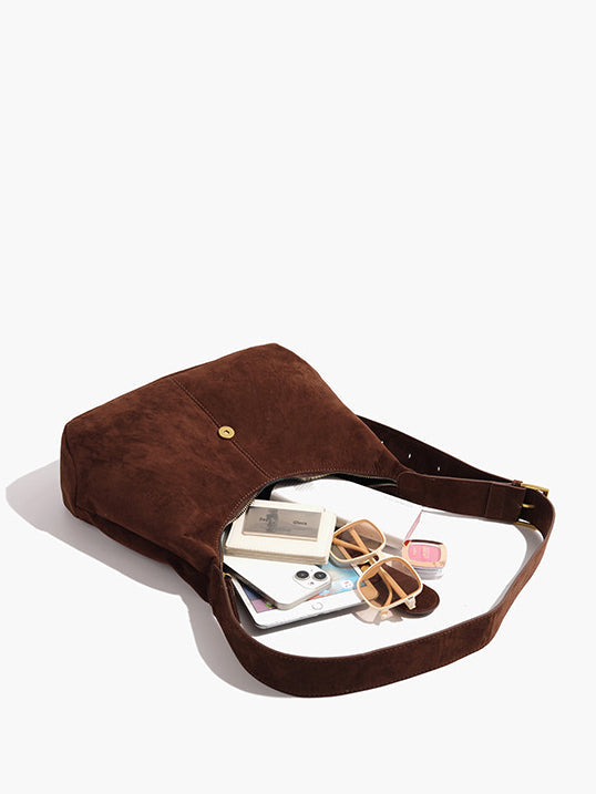 Retro Tokalı Fermuarlı Hilal Çanta Kahverengi