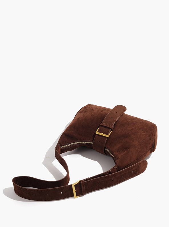 Retro Tokalı Fermuarlı Hilal Çanta Kahverengi