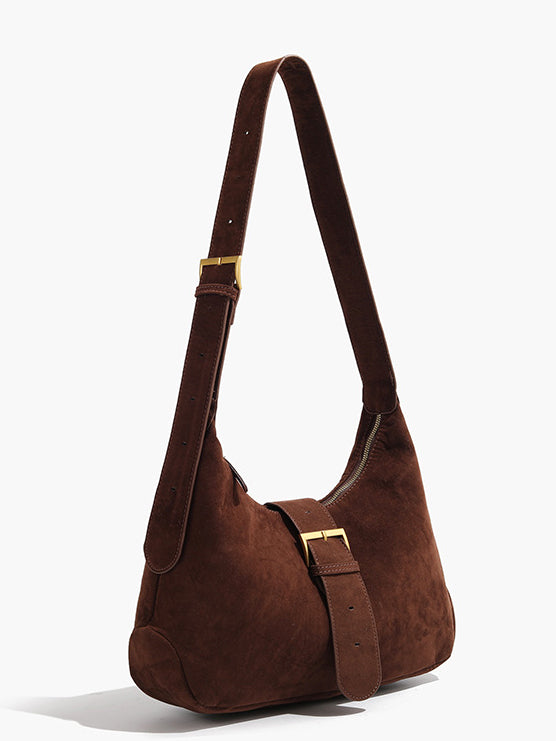 Retro Tokalı Fermuarlı Hilal Çanta Kahverengi