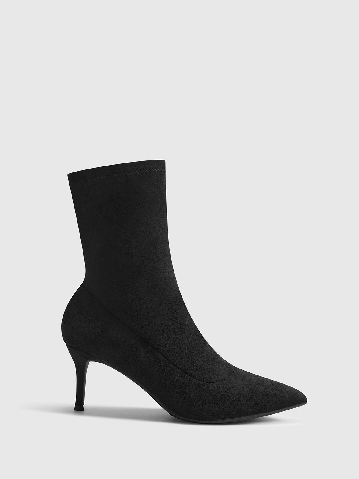 Slingback Topuklu Süet Bot Siyah 7cm Topuk Sivri Burun