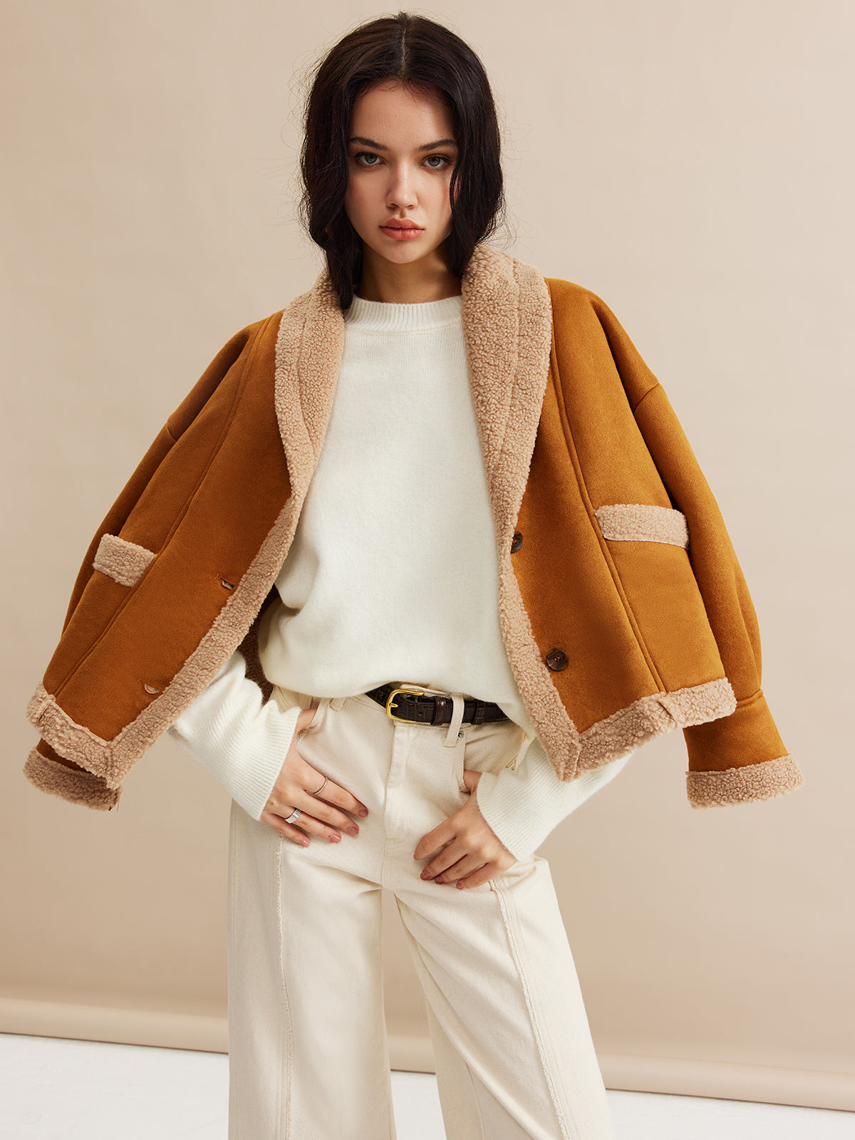 Boheme Minky Astarlı Süet Ceket Kahverengi Oversized