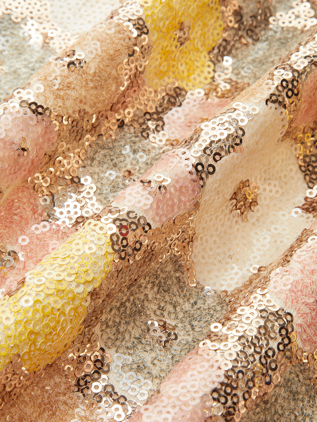 Çiçek Desenli Sırt Fermuarlı Mini Etek Altın Pembe Payetli