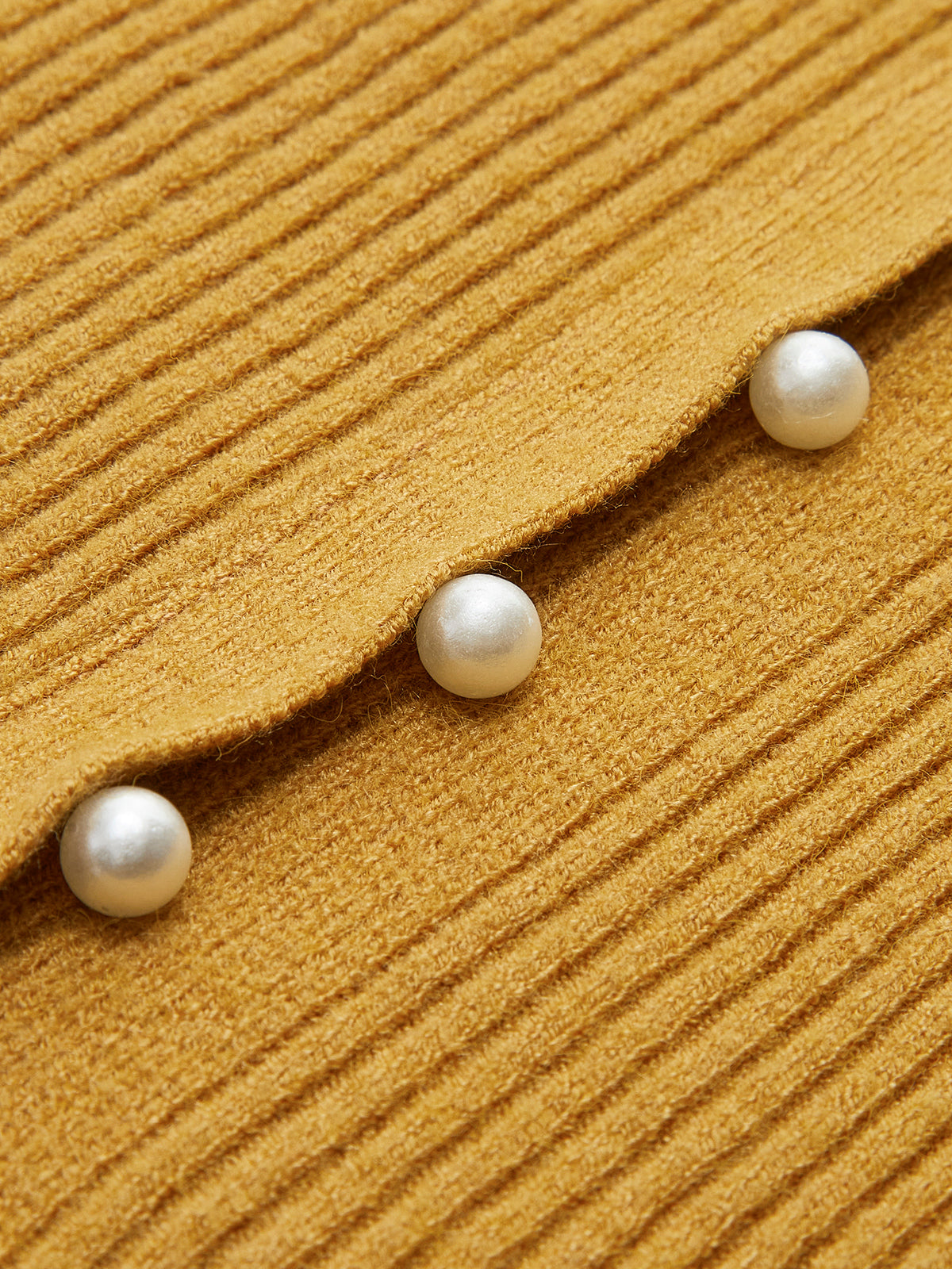 İncili Kesik Hırka Hardal Rengi Örgü Triko