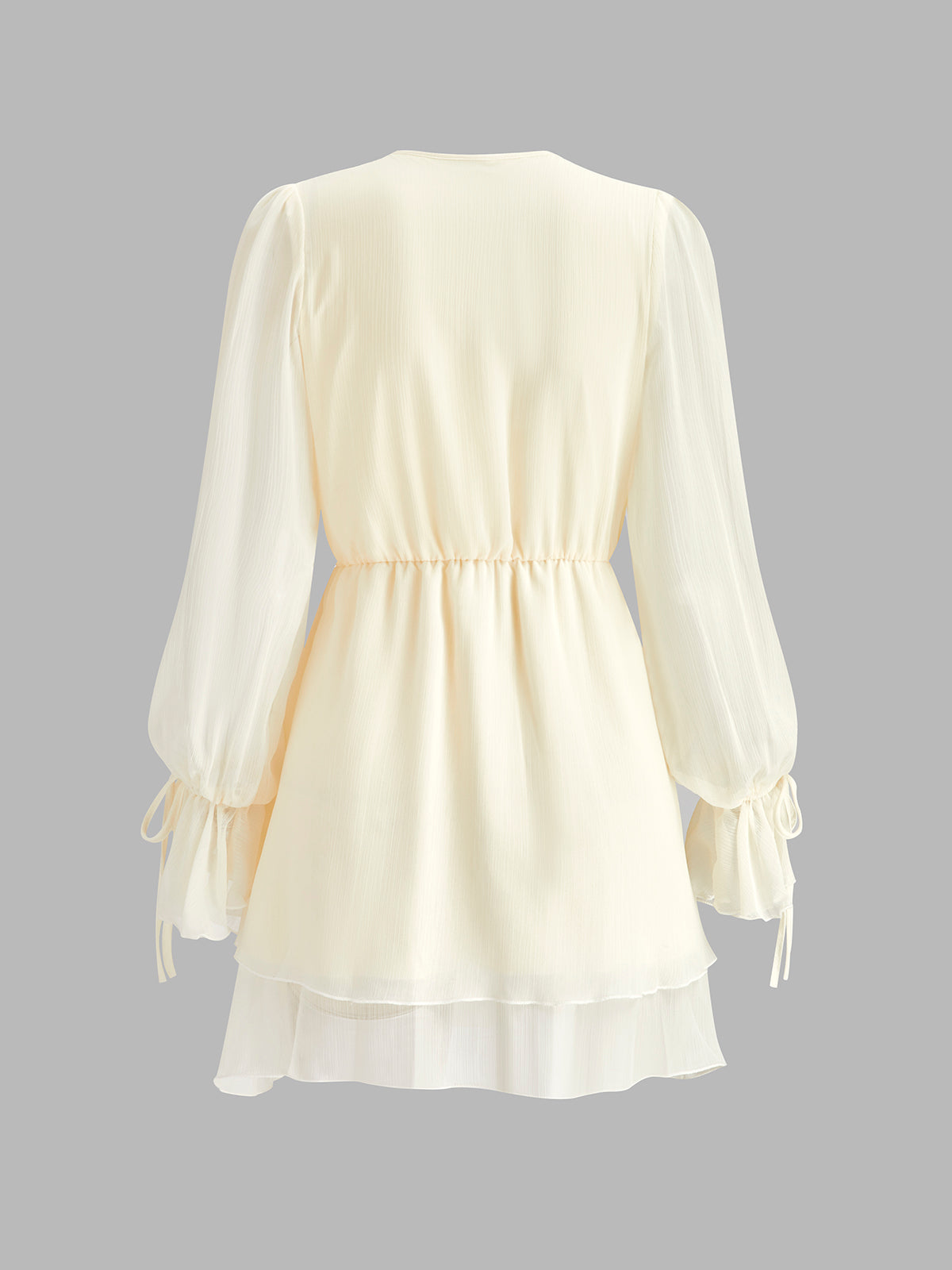 Romantik Volanlı Şifon Elbise Uzun Kol Kayısı