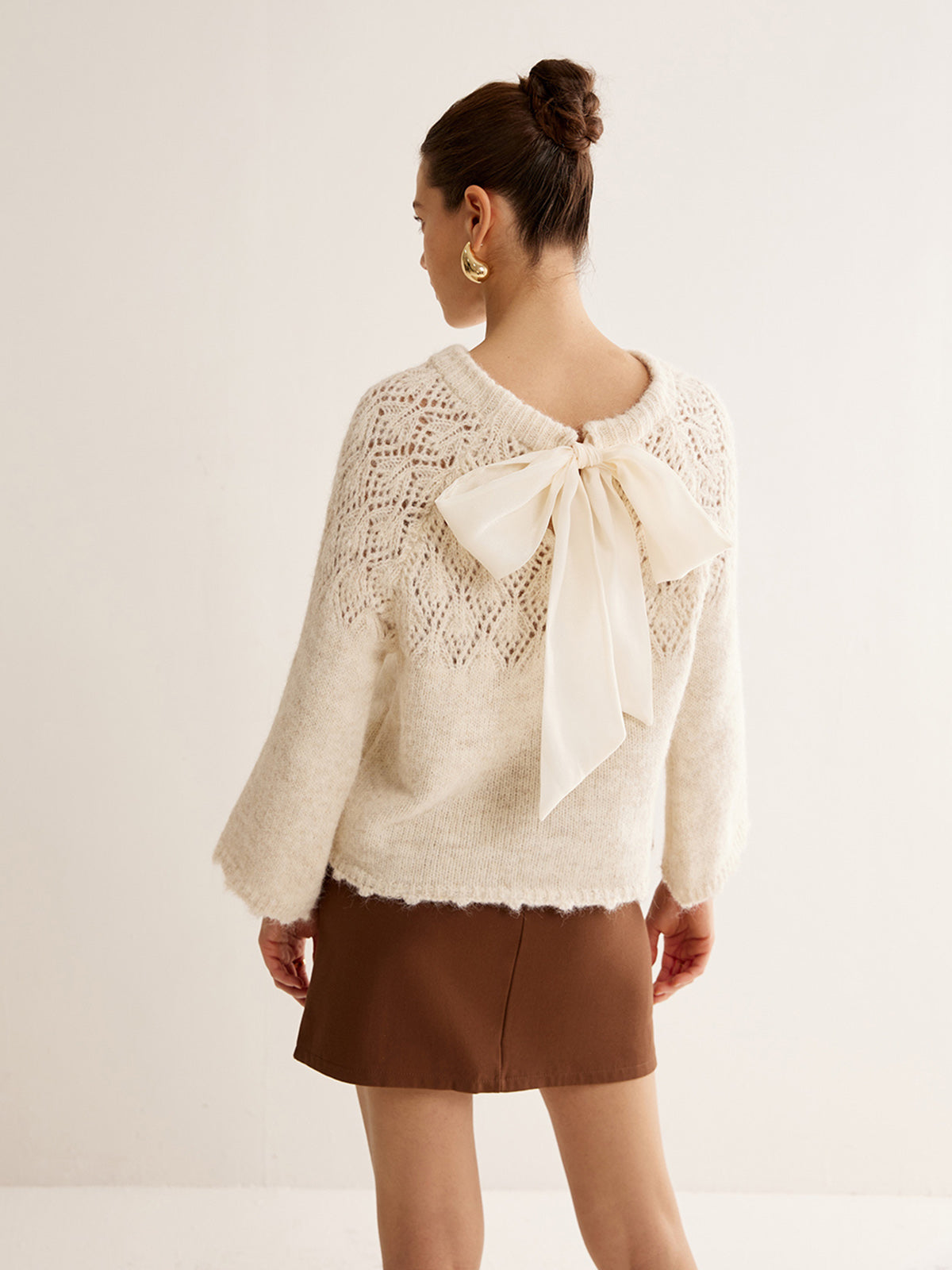 İki Yönlü Dantel Bogen Kazak Kayısı Jakarlı Fiyonklu