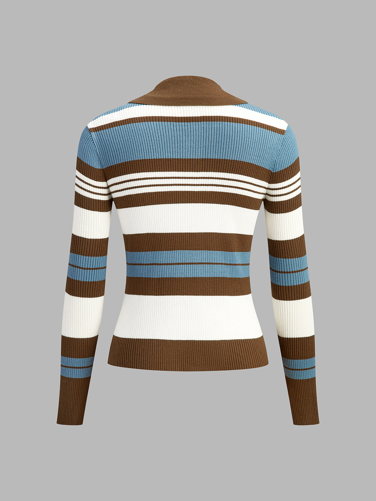 Renk Bloklu Polo Yaka İnce Hırka Kahverengi Mavi