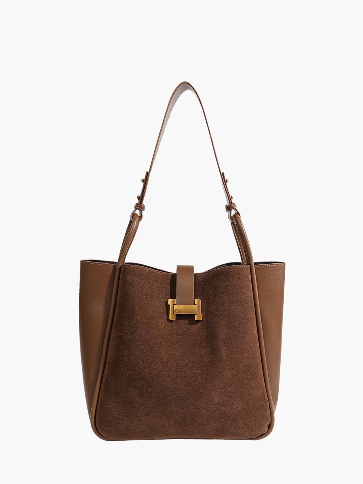 Şık Metal Aksesuarlı Tote Çanta Kahverengi Polyüretan