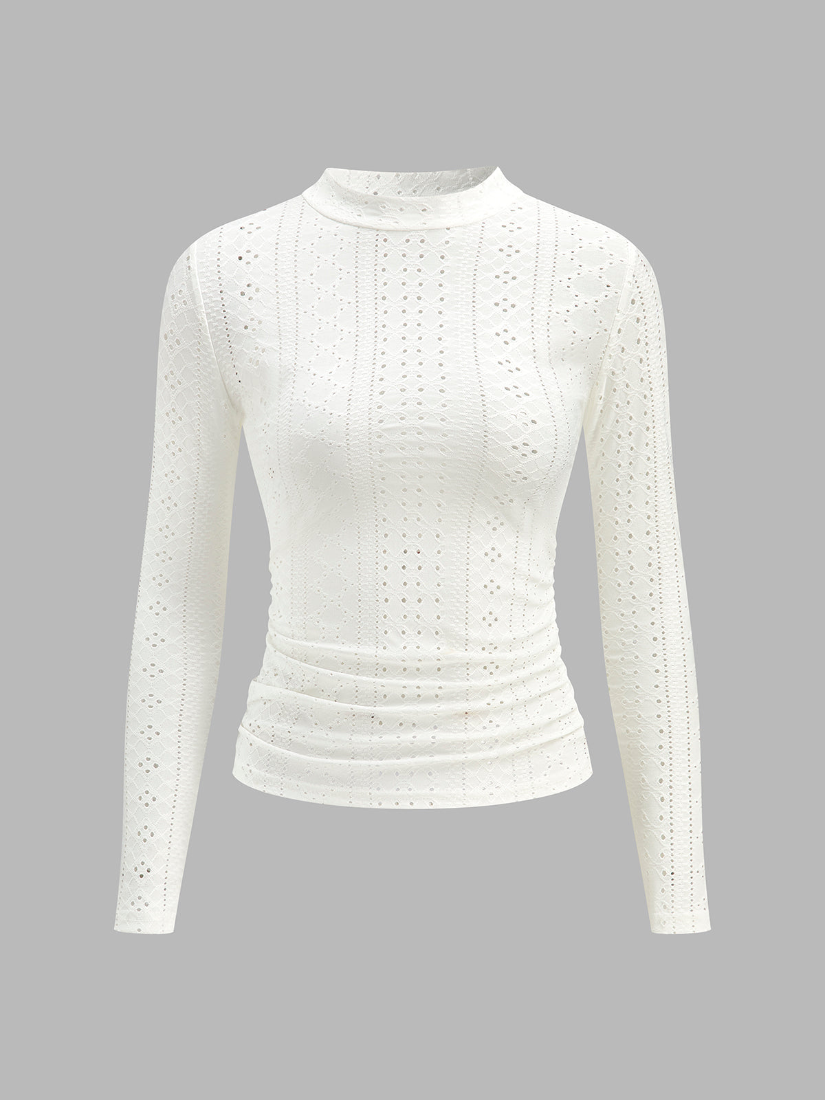 Dik Yaka Yan Fırfırlı Dar Kesim Uzun Kollu Bluz Beyaz