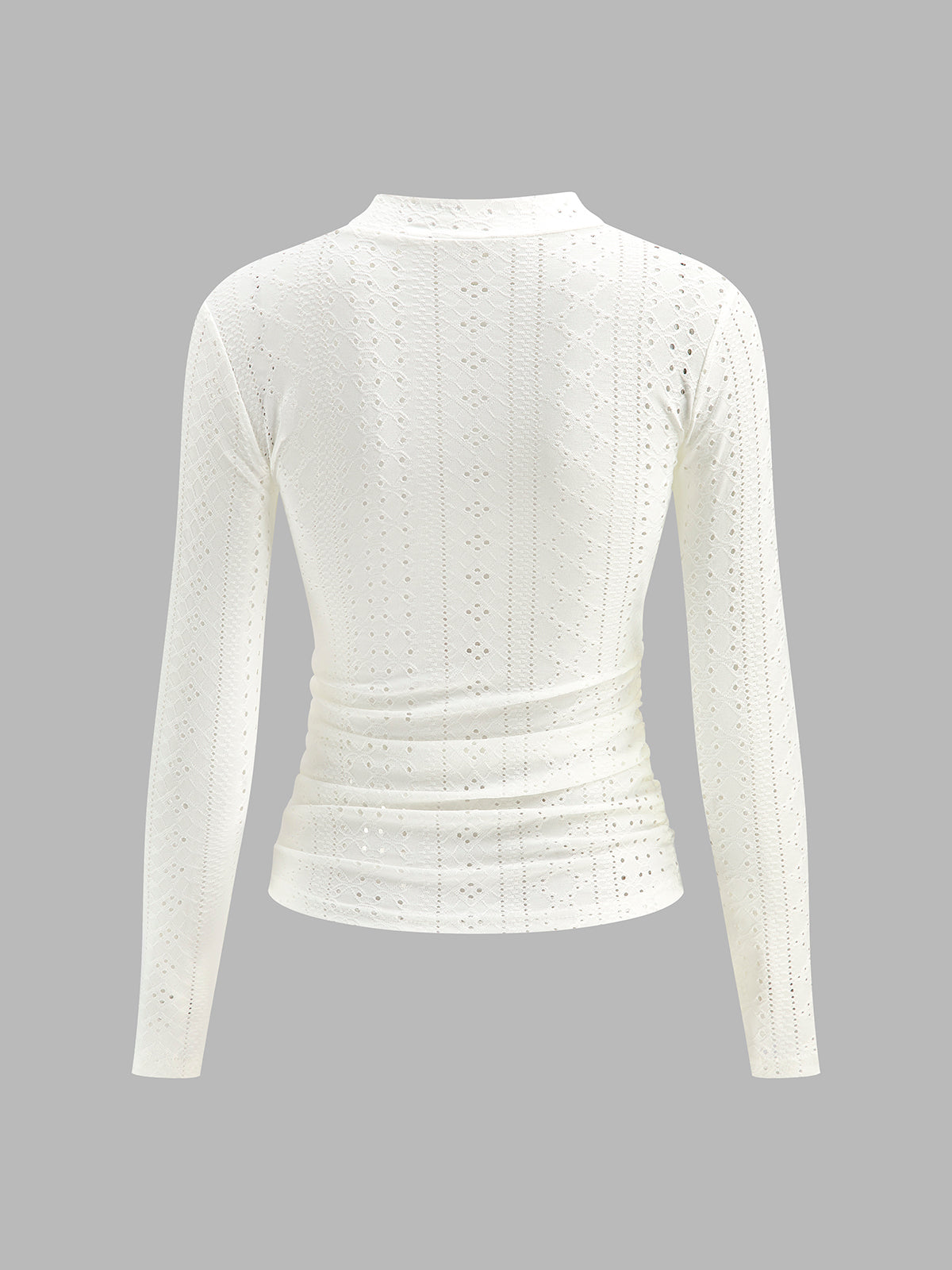 Dik Yaka Yan Fırfırlı Dar Kesim Uzun Kollu Bluz Beyaz