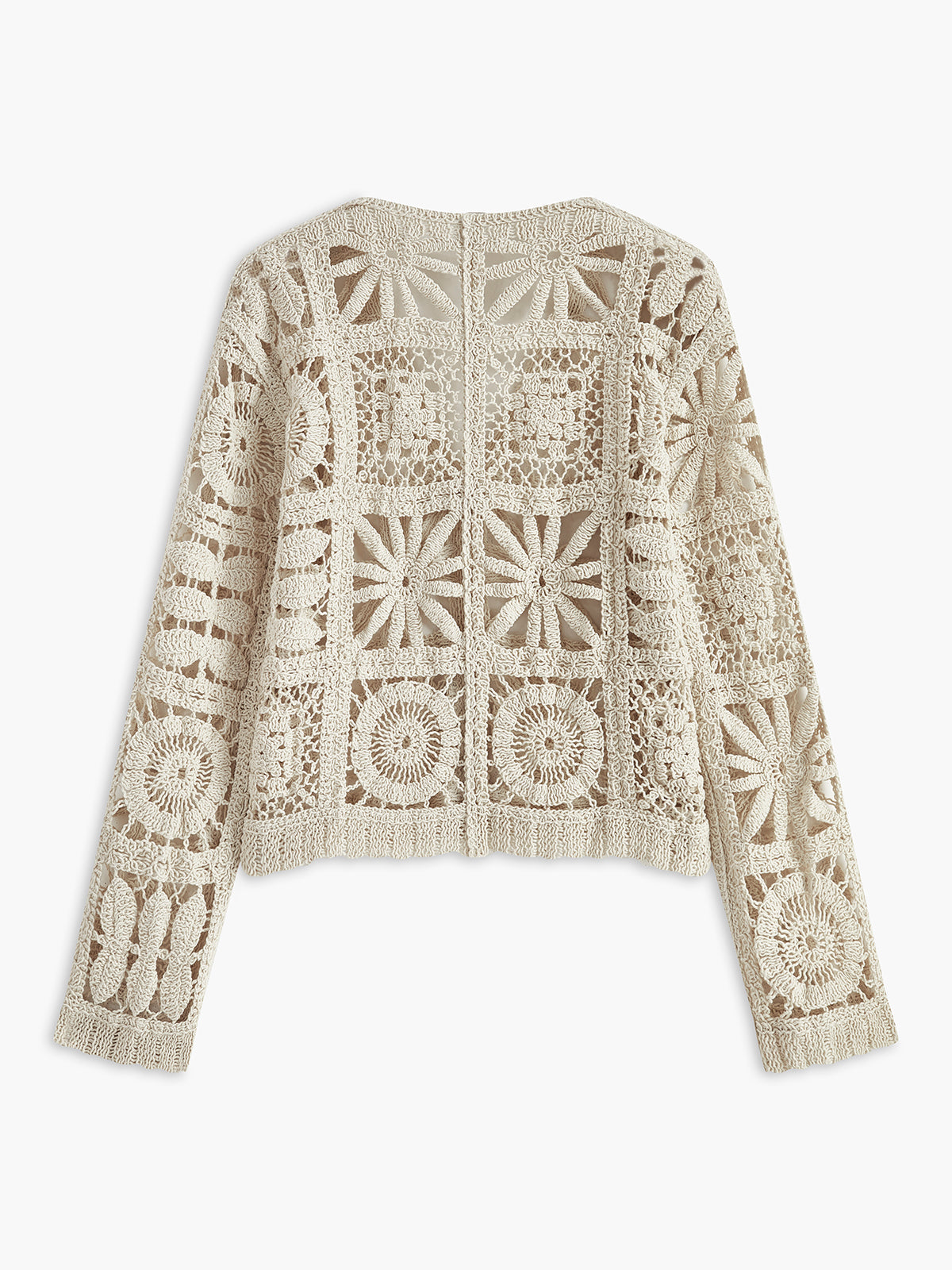 Düğmeli Açık Hırka Bej Kıvrımlı Kare Tasarım