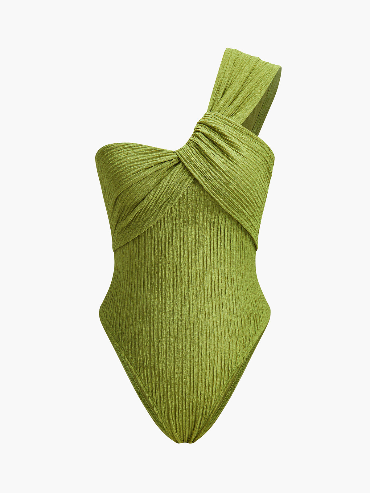 Tek Omuzlu Düğüm Detaylı Bodysuit Yeşil Slim Fit